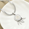 201 Stainless Steel Clear Cubic Zirconia Flat Round Virgin with Feather Pendant Necklaces NJEW-H055-04P-2