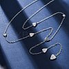 304 Stainless Steel Crystal Rhinestone Heart Lariat Necklaces NJEW-R026-10P-1
