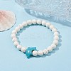 Natural Howlite & Synthetic Turquoise Dolphin Beaded Stretch Bracelets BJEW-JB09826-02-2