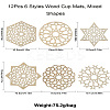 12Pcs 6 Styles Wood Cup Mats AJEW-CJ0001-37-10