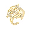 Brass Micro Pave Clear Cubic Zirconia Open Cuff Rings for Women Men KK-B124-12G-4