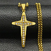 201 Stainless Steel Crystal Rhinestone Religion Cross Pendant Necklaces LS-NJEW-H065-11G-1