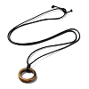 Natural Tiger Eye Ring Pendant Necklace with Waxed Cords NJEW-R262-01A-07-2
