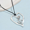 Birth Flower Heart Zinc Alloy Pendant Black Faux Suede Cord Necklaces for Women FS-WGA5BEC-08-1