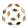 Natural Mixed Gemstone Chip 304 Stainless Steel Horse Eye Connector Charms KK-P300-12G-1