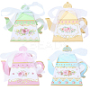 12Pcs 4 Colors Flower Printed 3D Teapot Shaped Paper Candy Gift Boxes with Ribbon DIY-SP0006-39-1