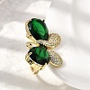 Brass Micro Pave Cubic Zirconia & Glass Finger Rings for Women RJEW-L130-001G-3