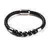 Natural Tourmaline Round Bead Braided Leather Cord Bracelets for Men Women BJEW-A009-11P-07-1