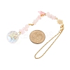 Round Glass & Natural Rose Quartz Chips Hanging Suncatchers HJEW-JM04209-03-3
