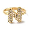 Rack Plating Letter Brass Micro Pave Clear Cubic Zirconia Adjustable Rings for Women KK-S391-03G-N-1