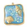 304 Stainless Steel Epoxy Resin with Natural Shell and Sequins Inside Pendants STAS-L026-17G-D03-1