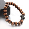 Wood Cross & Round Beaded Stretch Bracelets for Men FS-WG25A82-02-1