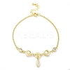 Brass Micro Pave Clear Cubic Zirconia Charm Bracelets for Women BJEW-C083-01A-G-4