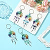 5Pcs 5 Styles Natural & Synthetic Gemstone Chips Tree of Life with Alloy Wings Pendant Keychain KEYC-FZ00022-4
