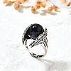 Natural Obsidian Wings Adjustable Rings RJEW-K241-04AS-09-3