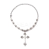 Natural Pearl with Cross Alloy Pendant Necklaces NJEW-JN04813-4