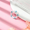 Round Synthetic Turquoise with Glass Seeded Beaded Stretch Rings for Women RJEW-JR00707-03-2