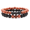 2Pcs 2 Styles Synthetic Goldstone & Natural Lava Rock Round Beaded Stretch Bracelets for Couple FS-WGA2A2E-03-1