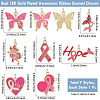 7Pcs 7 Styles October Breast Cancer Pink Awareness Ribbon Brass Enamel Pendants KK-BBC0020-36-2