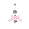 304 Stainless Steel Pave Cubic Zirconia with Cloth Bowknot Heart Dangle Belly Rings FS-WG03D58-01-1