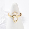 Rabbit Brass Micro Pave Clear Cubic Zirconia Open Cuff Rings RJEW-G343-02G-2