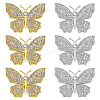 6Pcs 2 Colors Butterfly Alloy Rhinestone Lapel Pins for Backpack Clothes JEWB-OC0001-07-1