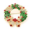 Christmas Theme Golden Zinc Alloy with Rhinestone Brooches LS-JEWB-B018-01G-02-1