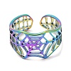 Ion Plating(IP) 304 Stainless Steel Hollow Spider Web Open Cuff Ring for Women RJEW-M149-25RC-1