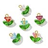 Glass Flower Pendants PALLOY-CJ00038-7