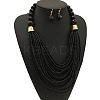 Bohemian Alloy & Resin & Glass Seed Beaded Multilayer Necklaces & Dangle Earrings FS-WG32A45-04-1