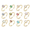 Rectangle Brass Micro Pave Cubic Zirconia Cuff Rings RJEW-Z111-04G-2