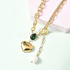 304 Stainless Steel Pave Green Cubic Zirconia Heart Pendant Necklaces for Women NJEW-U040-01A-G-1