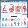 64Pcs 16 Style 430 Stainless Steel Filigree Pendants STAS-BC0003-75-2