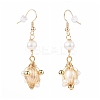 Wire Wrapped Natural Pearl Dangle Earrings EJEW-JE04505-2