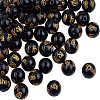 Natural Obsidian Round Carved Om Mani Padme Hum Beads Strands G-OC0001-35-1