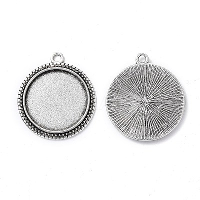 Tibetan Style Alloy Flat Round Pendant Cabochon Settings LS-TIBEP-M022-34AS-1