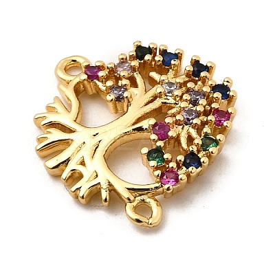 Brass Pave Colorful Cubic Zirconia Tree of Life Connector Charms KK-I360-032G-1