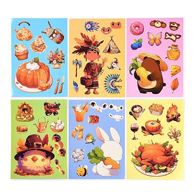 6Pcs Thanksgiving Day Paper Self-Adhesive Picture Stickers LS-STIC-C010-32-1