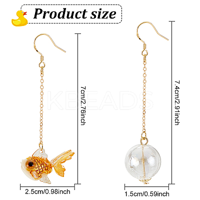2 Pairs 2 Colors Resin Fish & Glass Ball Asymmetrical Earrings EJEW-AN0002-32-1