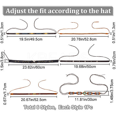 6Pcs 6 Styles Imitation Leather Southwestern Cowboy Hat Belt AJEW-CP0007-22-1