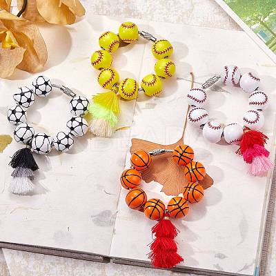 Wood Baseball Beads Pendant Decorations HJEW-SW00126-1