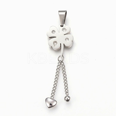 304 Stainless Steel Rhinestone Big Pendants STAS-F168-41P-1