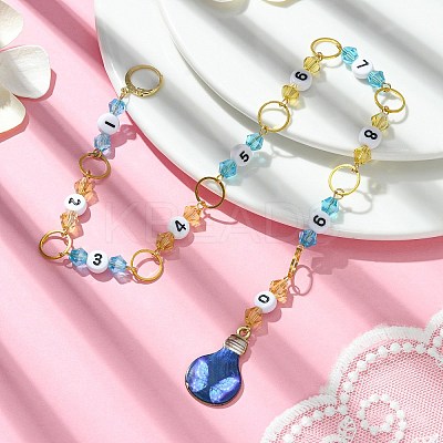 Bulb Alloy Enamel Pendant & Acrylic Number Knitting Row Counter Chains HJEW-JM01755-1