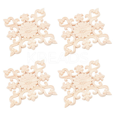 Natural Solid Wood Carved Onlay Applique Craft WOOD-WH0101-64-1