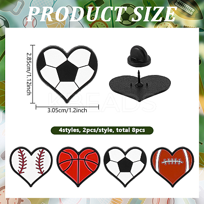 8Pcs 4 Styles Sports Theme Enamel Pins JEWB-FG0001-75-1