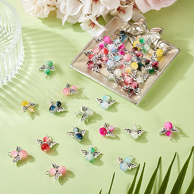 36Pcs 9 Colors Imitation Jade Glass Pendants PALLOY-TAC0198-1