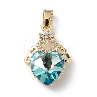 Real 18K Gold Plated Rack Plating Brass Micro Pave Clear Cubic Zirconia Pendants KK-C015-30G-07-1