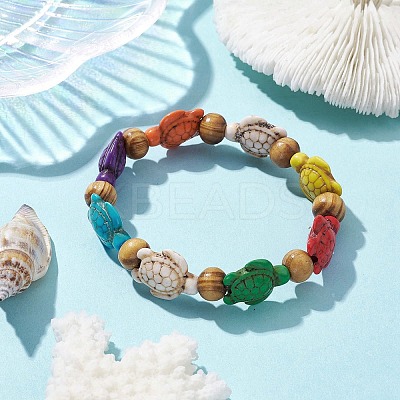 Beach Turtle Dye Synthetic Turquoise Beaded Stretch Barcelets BJEW-JB10297-01-1