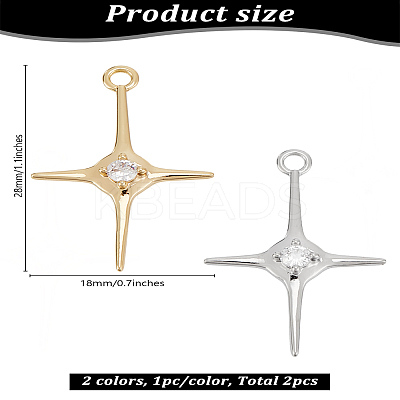 2Pcs 2 Colors 14K Brass Micro Pave Cubic Zirconia Pendants KK-LP0001-97-1