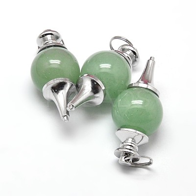 Platinum Tone Zinc Alloy Natural Green Aventurine Pendants G-F228-47J-FF-1